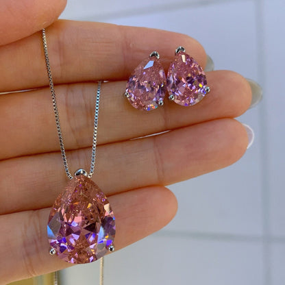 Pink Sapphire Pear Cut Jewelry Set