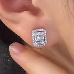 10Ct White Sapphire Baguette Cut Stud Earrings