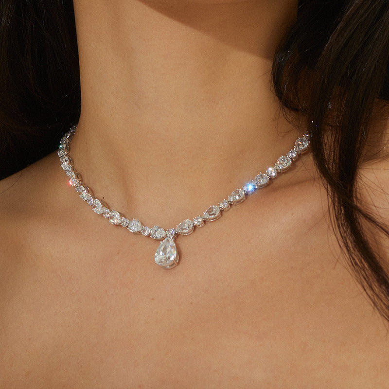 30Ct White Sapphire Pear Cut Necklace