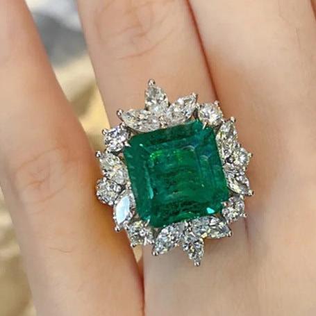 12Ct Green Sapphire Asscher Cut Engaement Ring