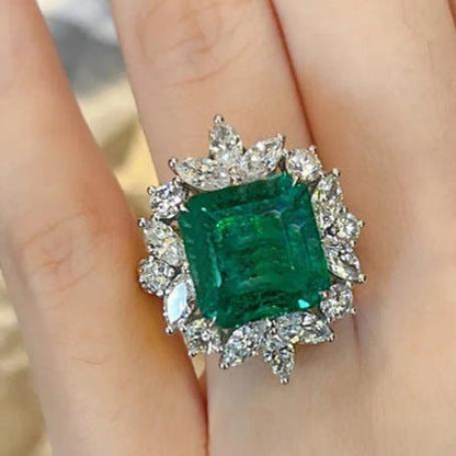 12Ct Green Sapphire Asscher Cut Engaement Ring