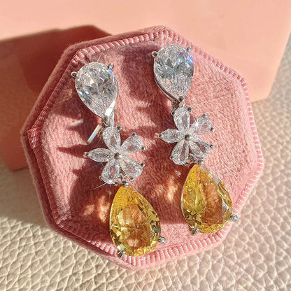 14Ct Yellow Sapphire Pear Cut Drop Earrings