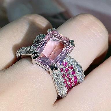 16Ct Pink Sapphire Baguette Cut Engaement Ring