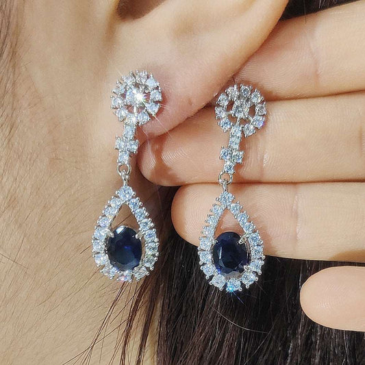 10Ct Blue Sapphire Pear Cut Drop Earrings