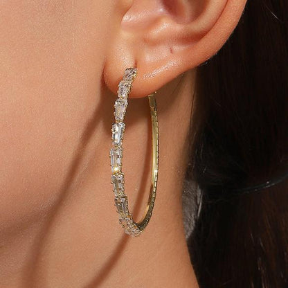 8Ct White Sapphire Baguette Cut Hoop Earrings