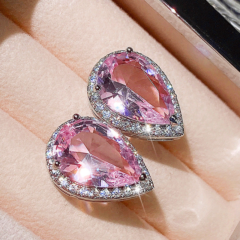 16Ct Pink Sapphire Pear Cut  Stud Earrings