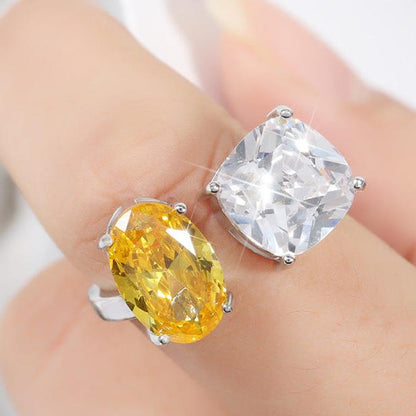 12Ct White&Yellow Sapphire Cushion Cut Ring