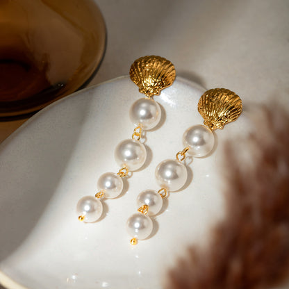 Round Shells Pearls tassels Earrings