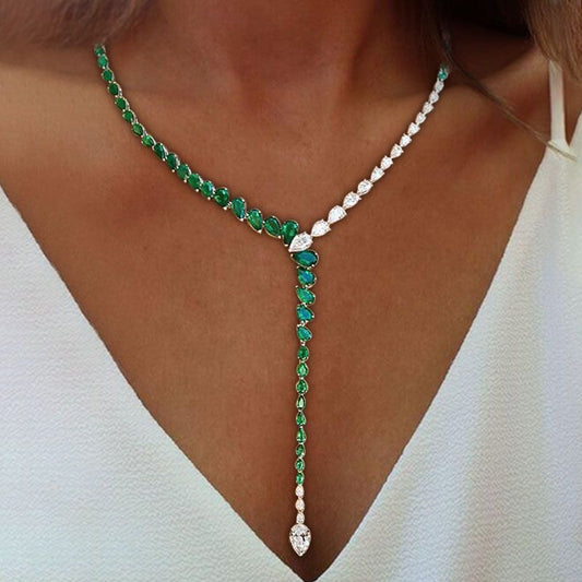 20Ct Green Sapphire  Pear Cut Necklace