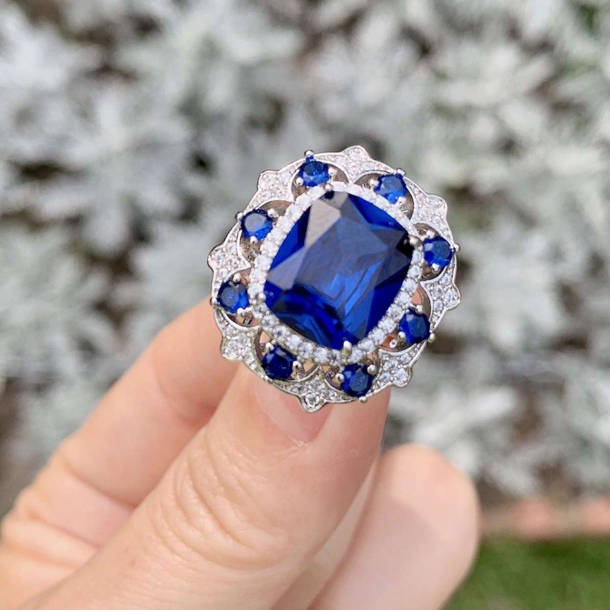 10Ct Blue Sapphire Cushion Cut Ring