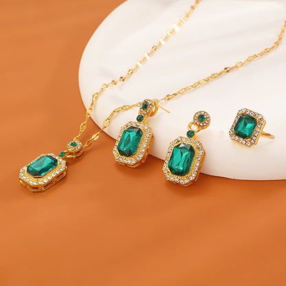 Green Sapphire Cushion Cut Jewelry Set