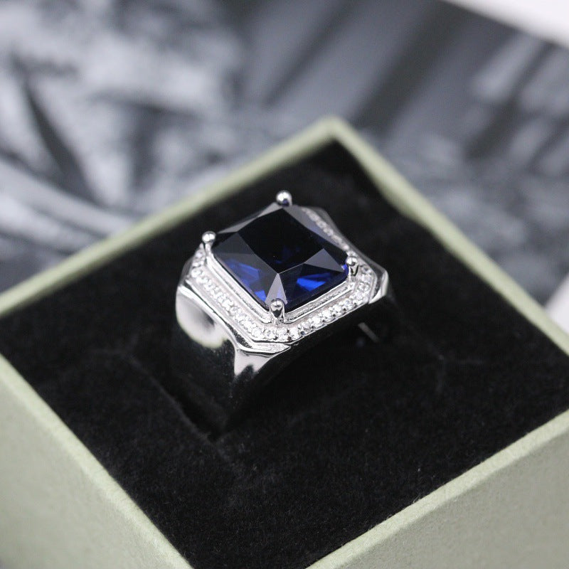 10Ct Blue Sapphire Baguette Cut Men's Ring