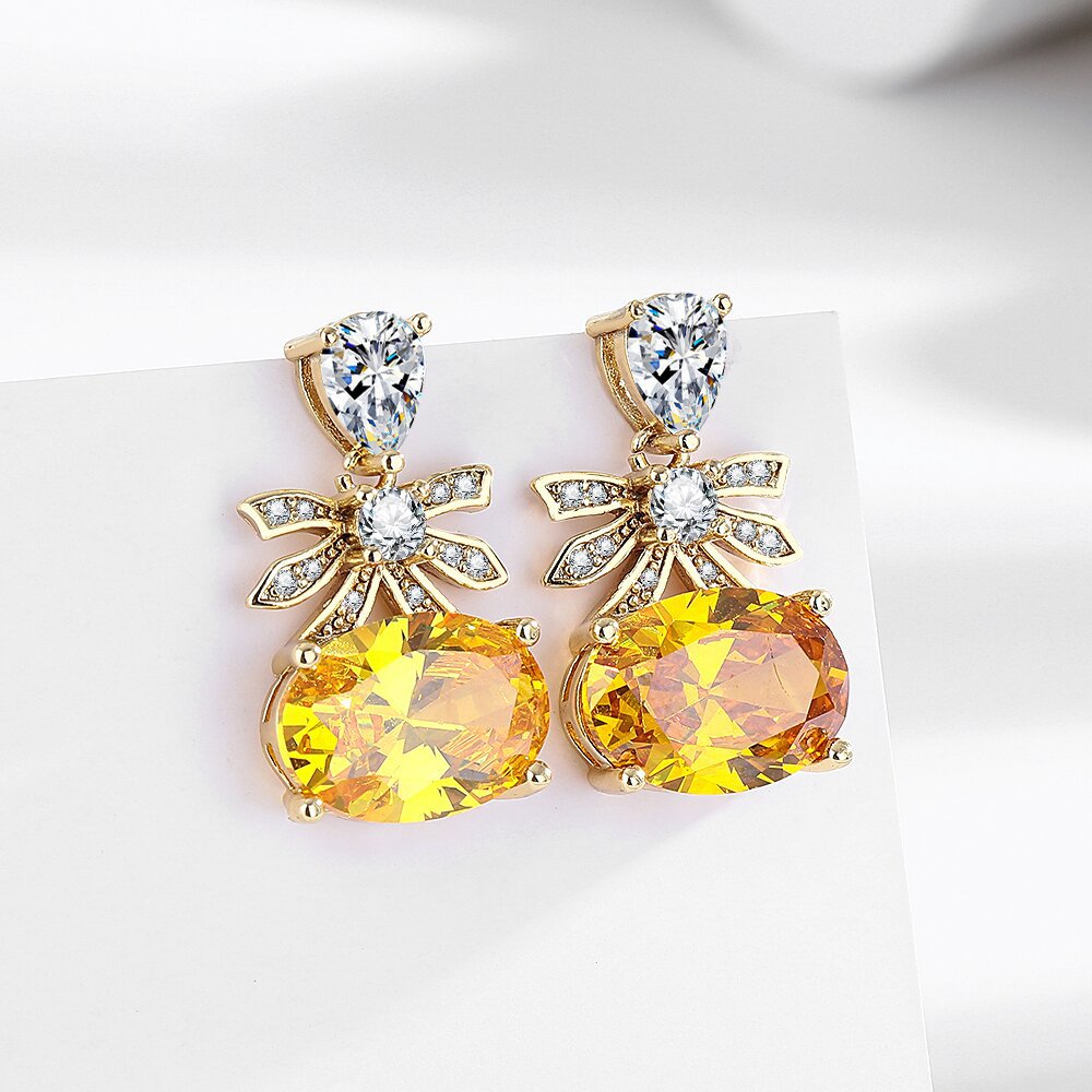 13Ct Yellow Sapphire Oval Cut Tie Drop Earrings