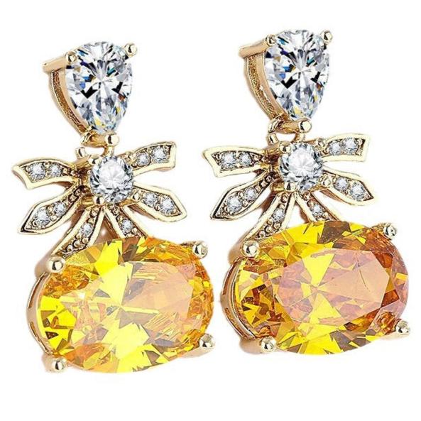 13Ct Yellow Sapphire Oval Cut Tie Drop Earrings