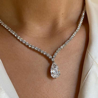 25Ct White Sapphire Pear Cut Necklace