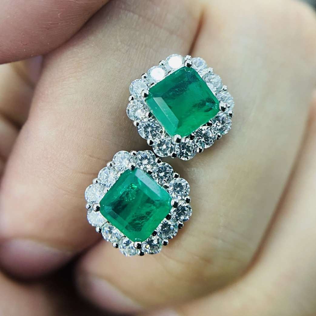 12Ct Green Sapphire Asscher Cut Stud Earrings