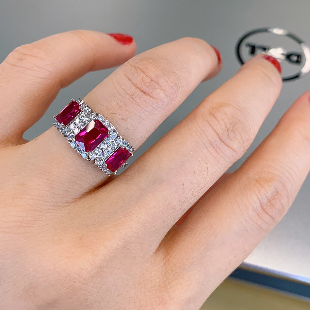 9Ct Red Sapphire Baguette Cut Ring