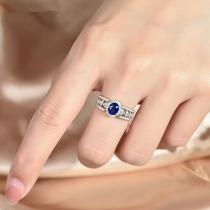 6Ct Blue Sapphire Oval Cut Ring