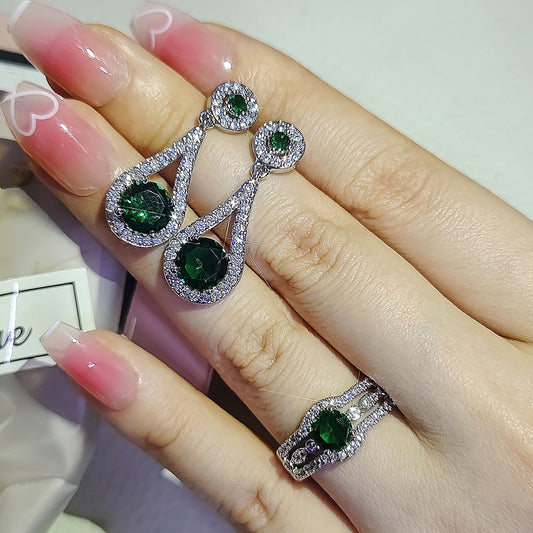 Green Sapphire Round  Cut Jewelry Set