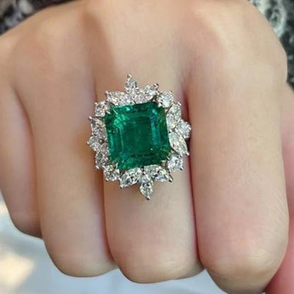 12Ct Green Sapphire Asscher Cut Engaement Ring