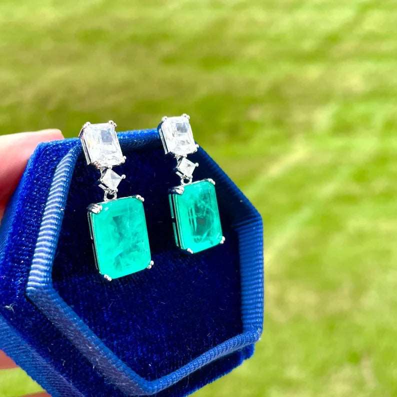 12Ct Green Sapphire Baguette Cut Drop Earrings