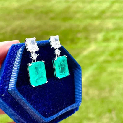 12Ct Green Sapphire Baguette Cut Drop Earrings