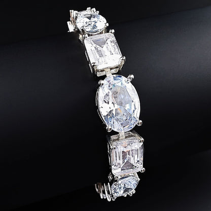 18Ct White Sapphire Oval&Baguette Cut Bracelet