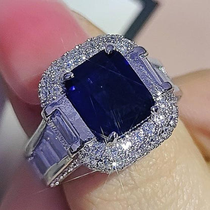 8Ct Blue Sapphire Baguette Cut Ring