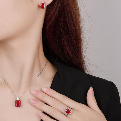 Red Sapphire Baguette Cut Jewelry Set