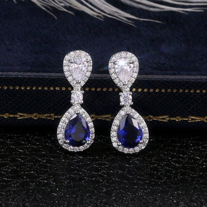 14Ct Blue&White Sapphire Pear Cut Drop Earrings