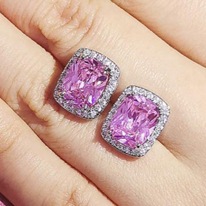 14Ct Pink Sapphire Cushion Cut Stud Earrings