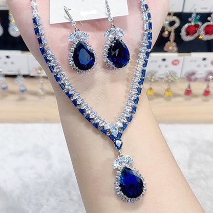 Blue Sapphire Pear Cut Jewelry Set