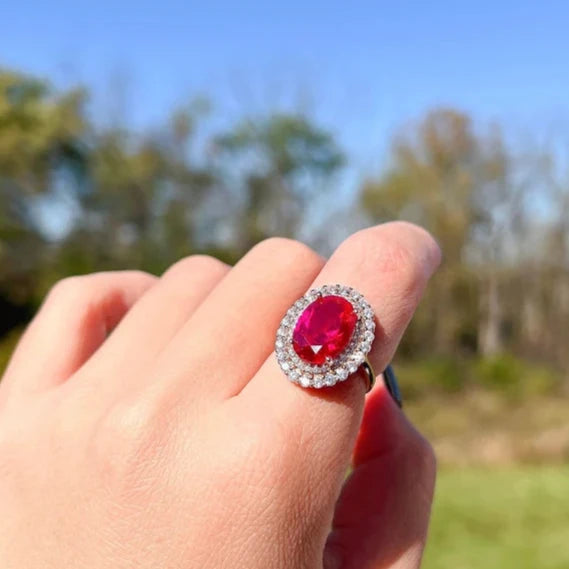 Red Sapphire Oval Cut Jewelry Set