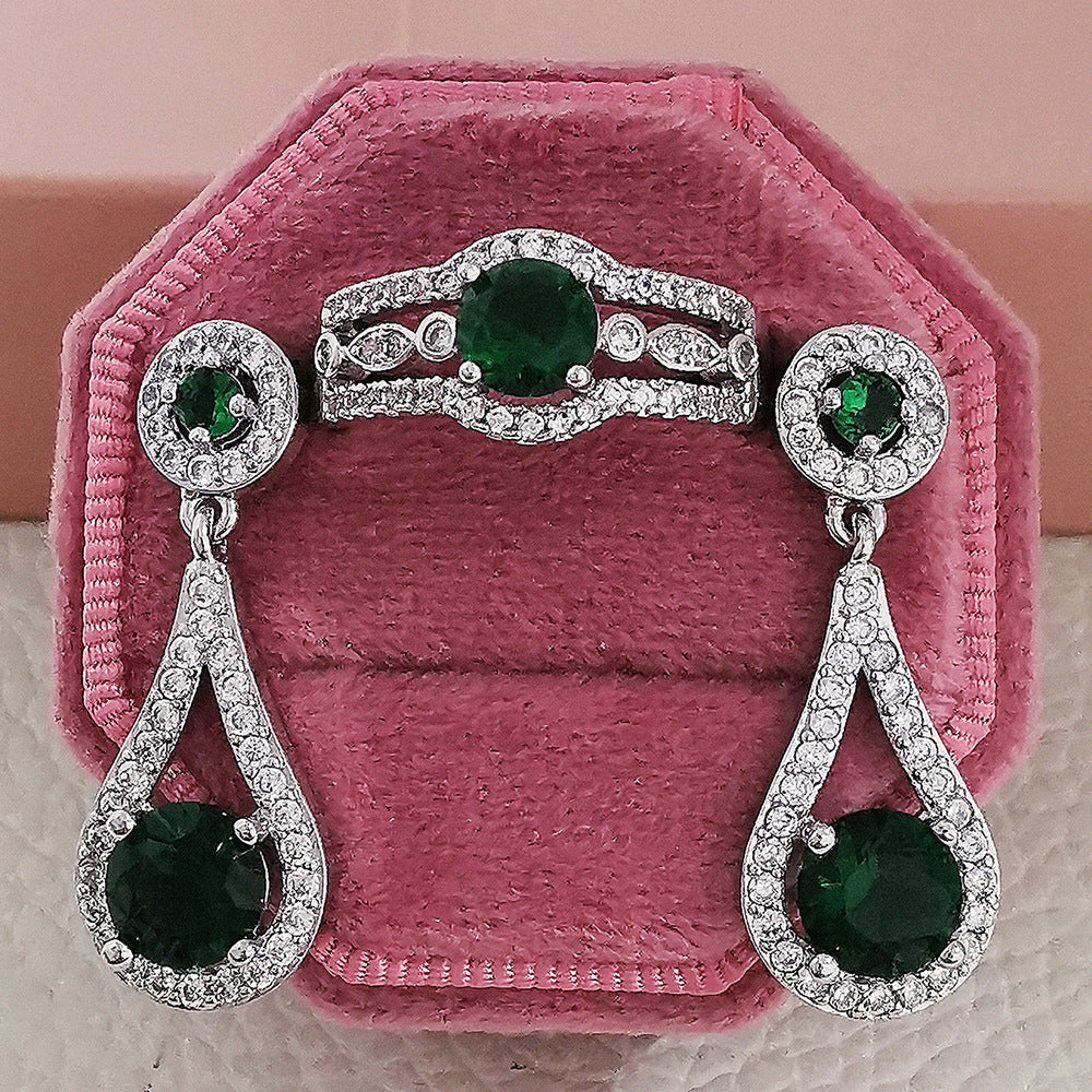 Green Sapphire Round  Cut Jewelry Set