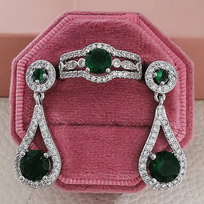 Green Sapphire Round  Cut Jewelry Set