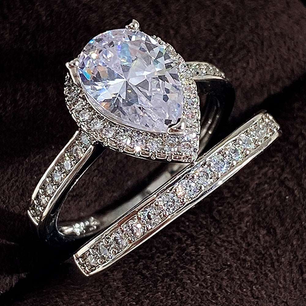 10Ct White Sapphire Pear Cut Rings Set