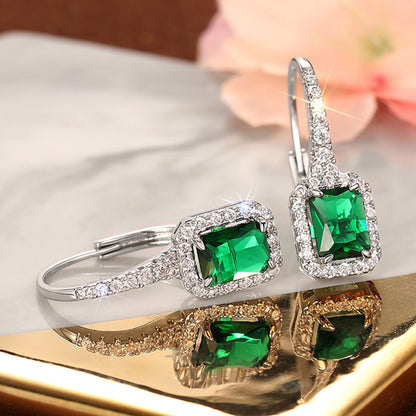 12Ct  Green Sapphire Baguette Cut Drop Earrings