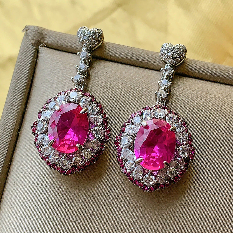 12Ct Pink Sapphire Oval Cut Drop Earrings