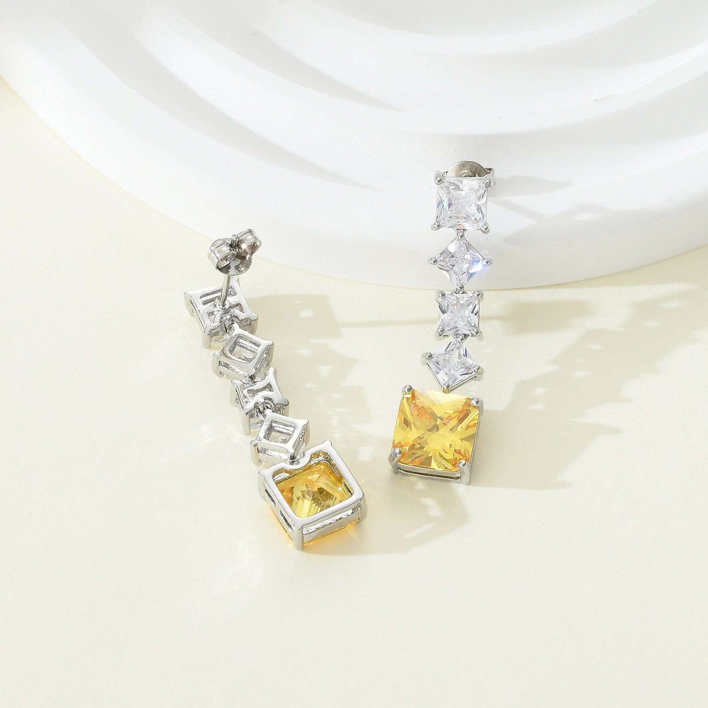 14Ct Yellow Sapphire Cut Asscher Drop Earrings