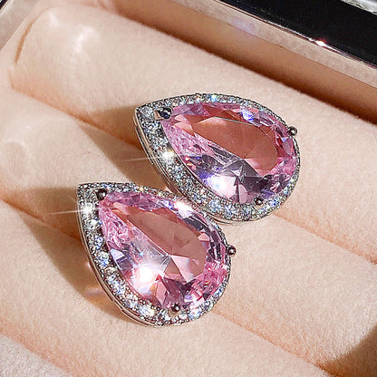 16Ct Pink Sapphire Pear Cut  Stud Earrings