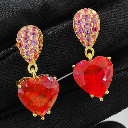 8Ct Red Sapphire Heart Cut Drop Earrings