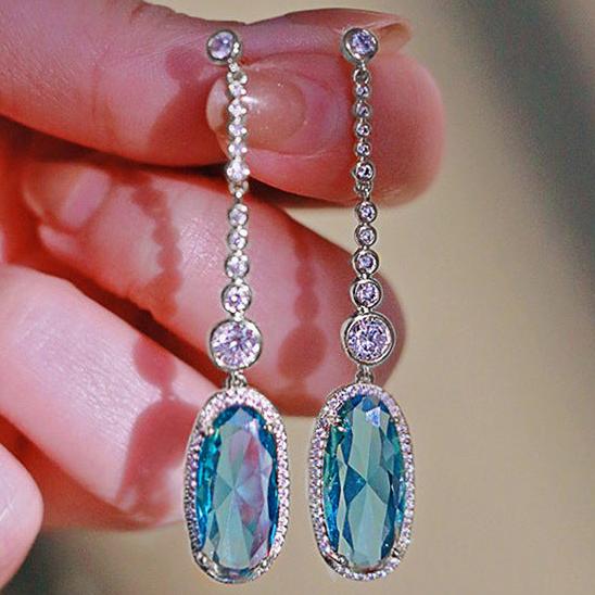 8Ct Blue Sapphire Oval Cut Drop Earrings