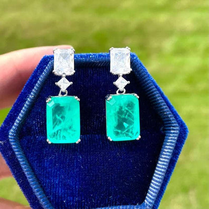 12Ct Green Sapphire Baguette Cut Drop Earrings