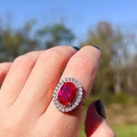 Red Sapphire Oval Cut Jewelry Set