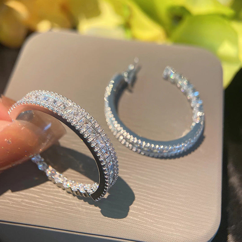 16Ct White Sapphire Baguette Cut Hoop Earrings