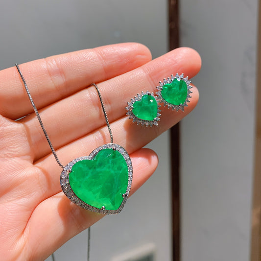 Green Sapphire Heart Cut Jewelry Set