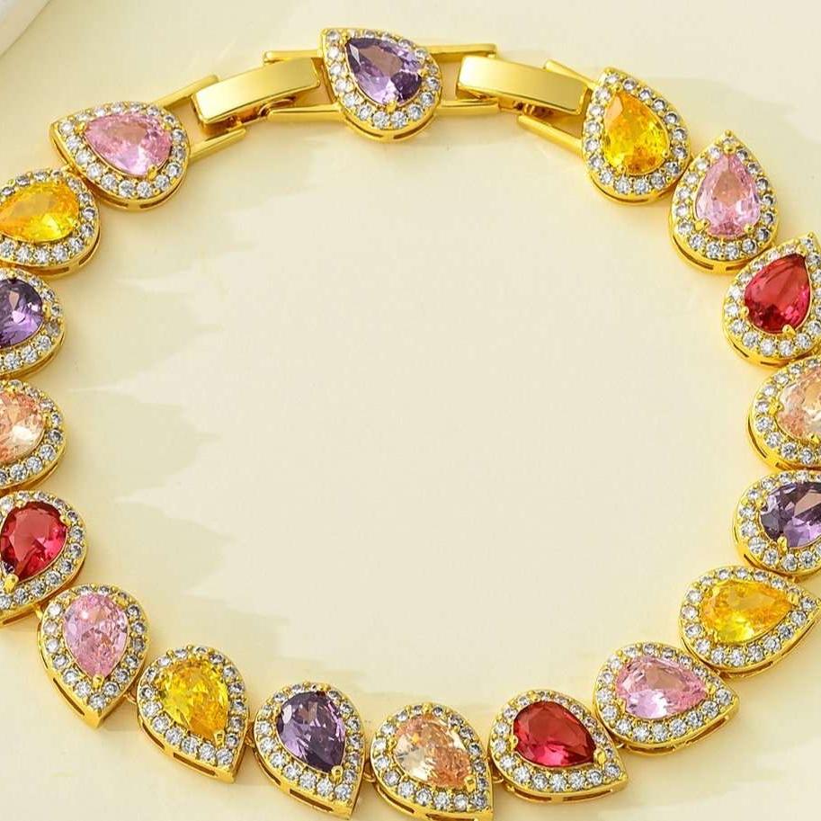 14Ct Rainbow Sapphire Pear Cut Bracelet