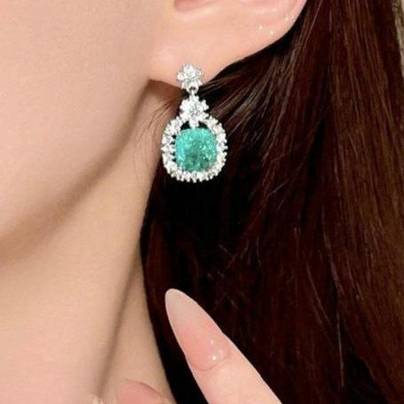 10Ct Green Sapphire Cushion Cut Drop Earrings