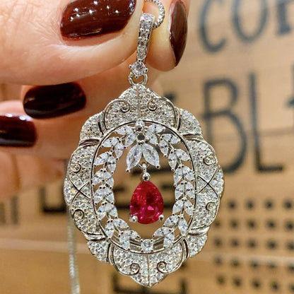 Red Sapphire Pear Cut Jewelry Set