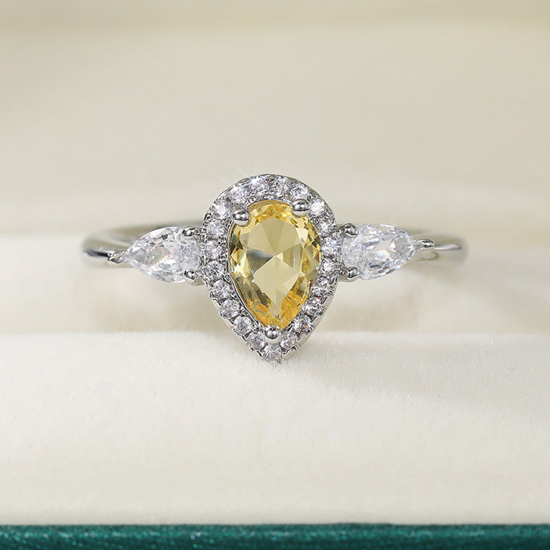 8Ct Yellow Sapphire Pear Cut Engaement Ring